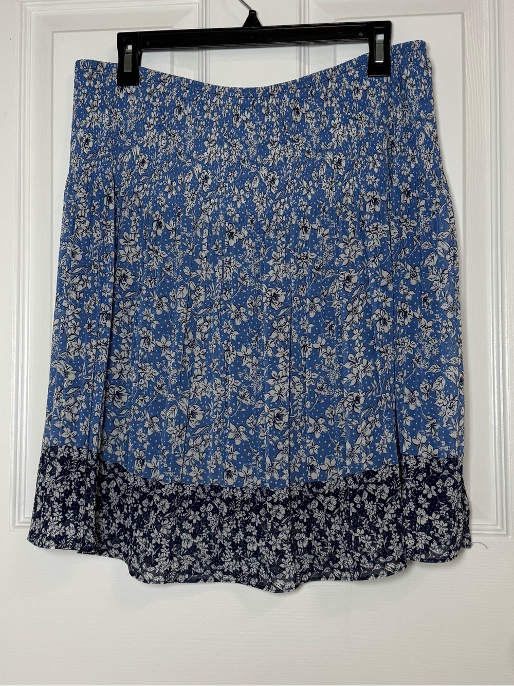 Max Studio Blue Floral A-line Skirt with Navy Hem